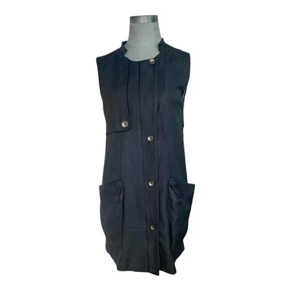 Women’s Cardigan LeShop Black Long Vest Cotton Zip Front Vest Sleeveless Jacket - Picture 3 of 8